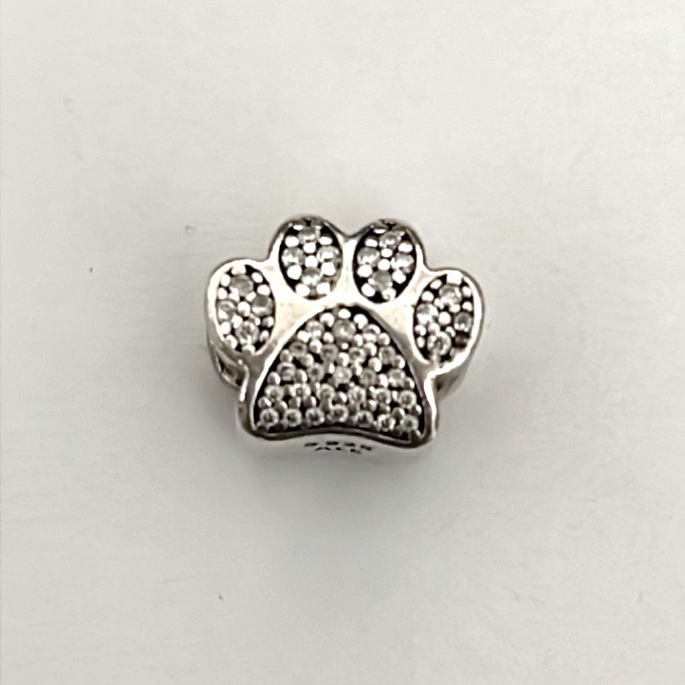 Sterling Silver Pandora Sparkling Pet Paw Print Charm w Zirconia Stones - Picture 1 of 3
